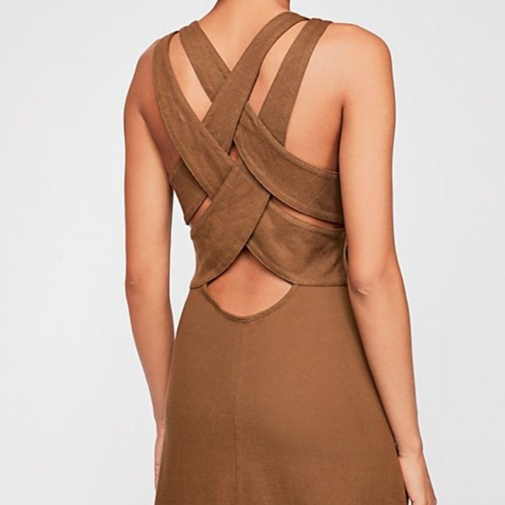KnitBrown Button-Down Sleeveless Dress